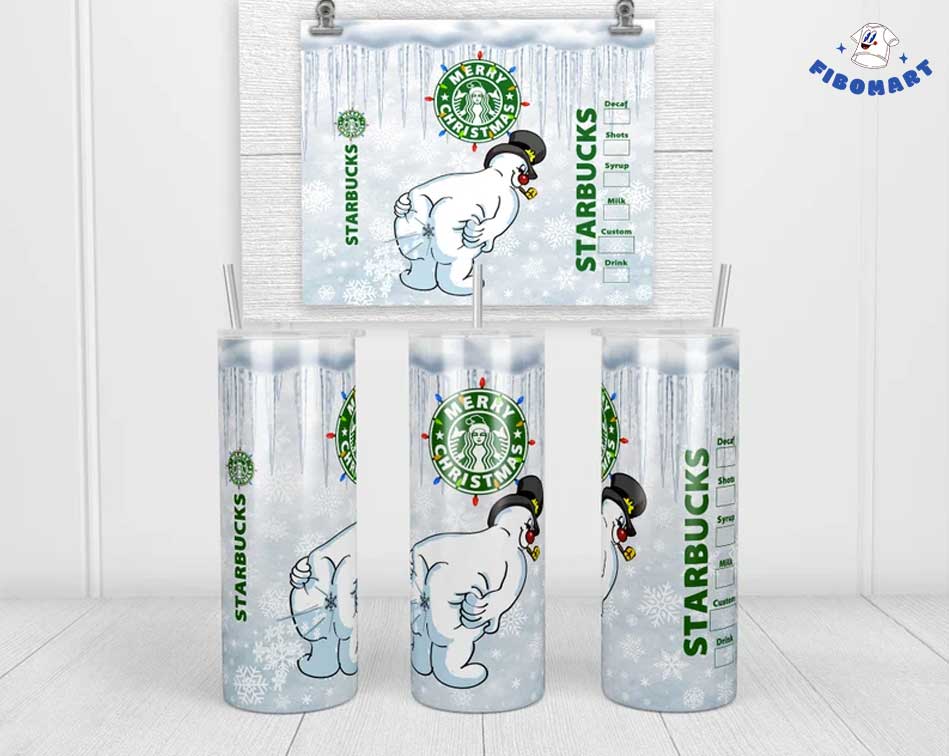 Frosty The Snowman Starbucks Skinny Tumbler Merry Christmas Tumbler