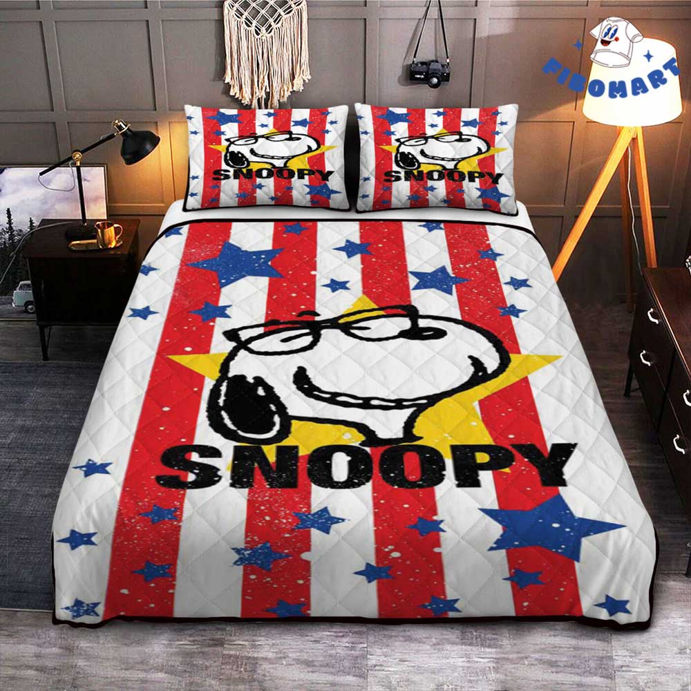 Funny Snoopy American Flag Bedding Set