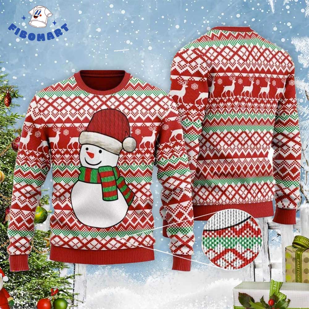 Funny Snowman Wear Santa Hat Deer Ugly Christmas Sweater