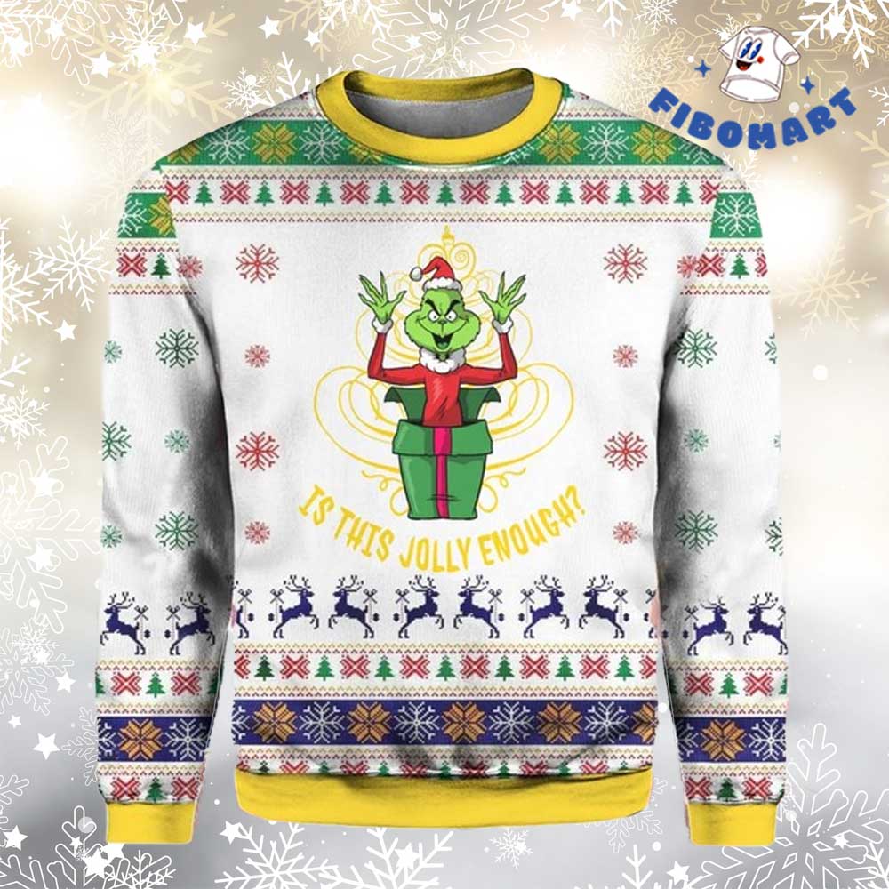 Is This Joolly Enough Gift Box Grinch Ugly Christmas Sweater