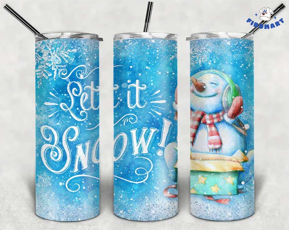 Let It Snow Cute Snowman Wearing Earmuffs Skinny Tumbler