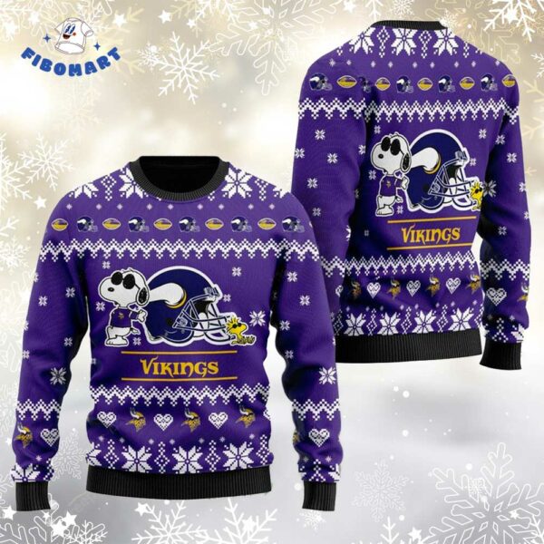 Minnesota Vikings Snoopy Woodstock Football Helmet Ugly Christmas Sweater