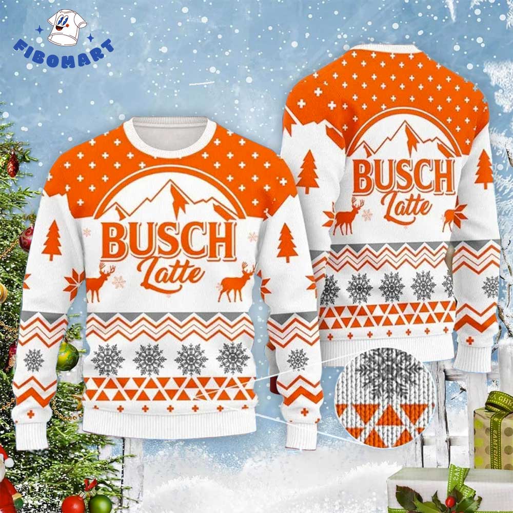 Orange Color Busch Latte Snowflake Deer Ugly Christmas Sweater