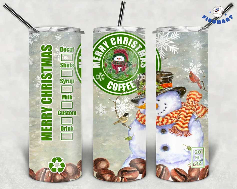 Smile Snowman Redbird Merry Christmas Skinny Tumbler