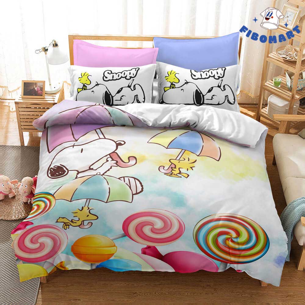 Snoopy Woodtock Hold Umbrella Lollipops Bedding Set