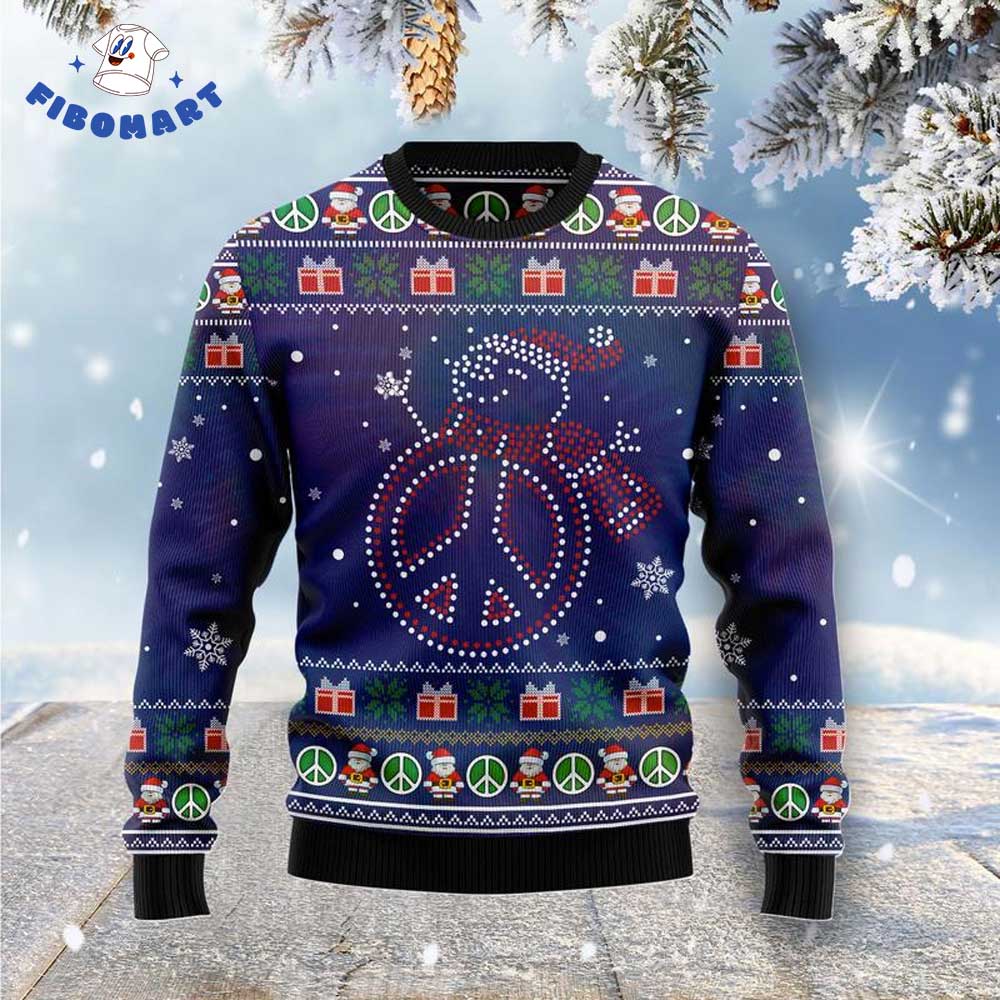 Snowman Dotted Peace Sign Ugly Christmas Sweater