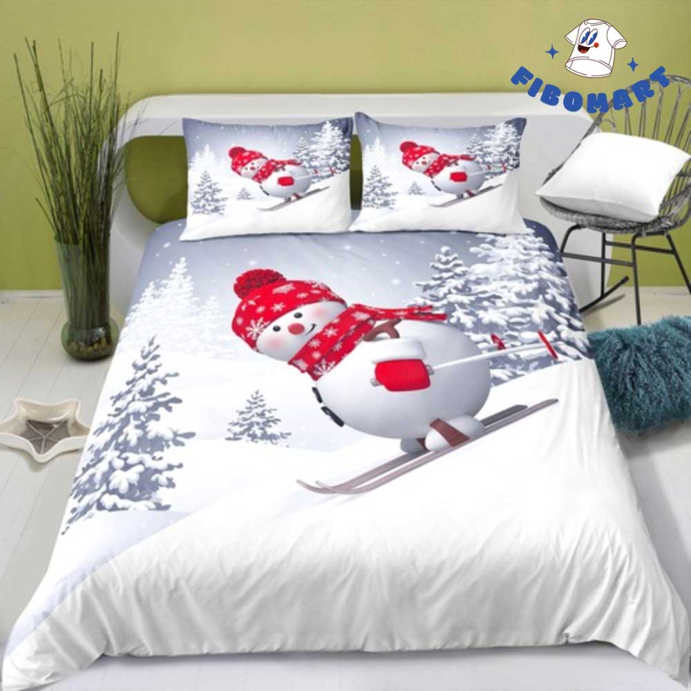 Snowman Skiing Christmas Bedding Set