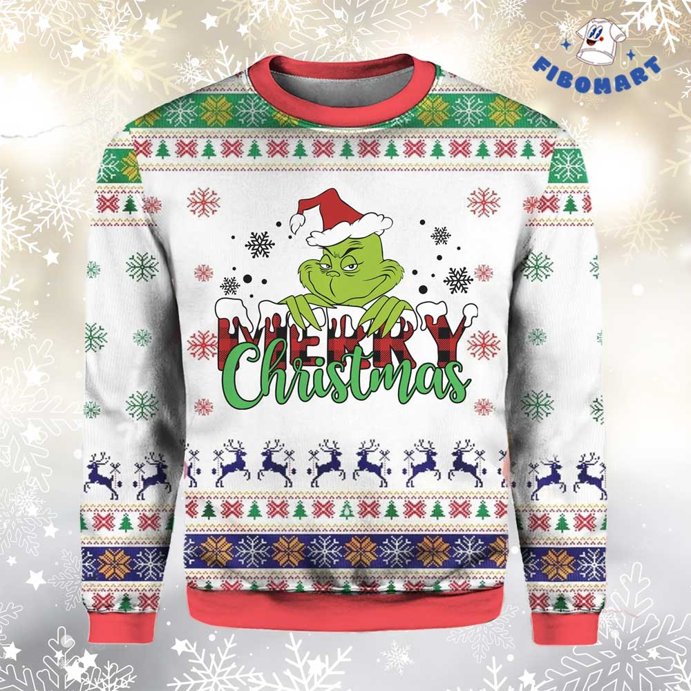 Grinch Santa Hat Merry Christmas Ugly Sweater