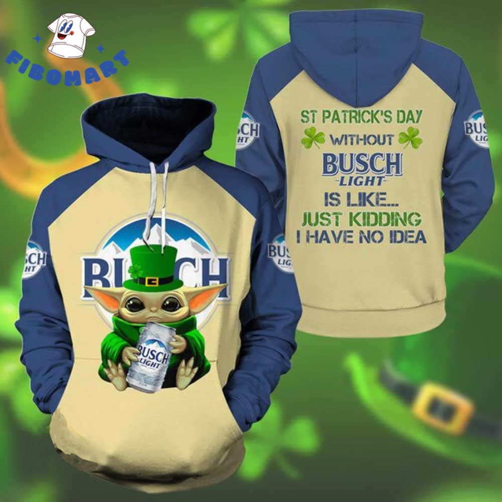 Baby Yoda Busch Light St Patrick Day 3D Hoodie
