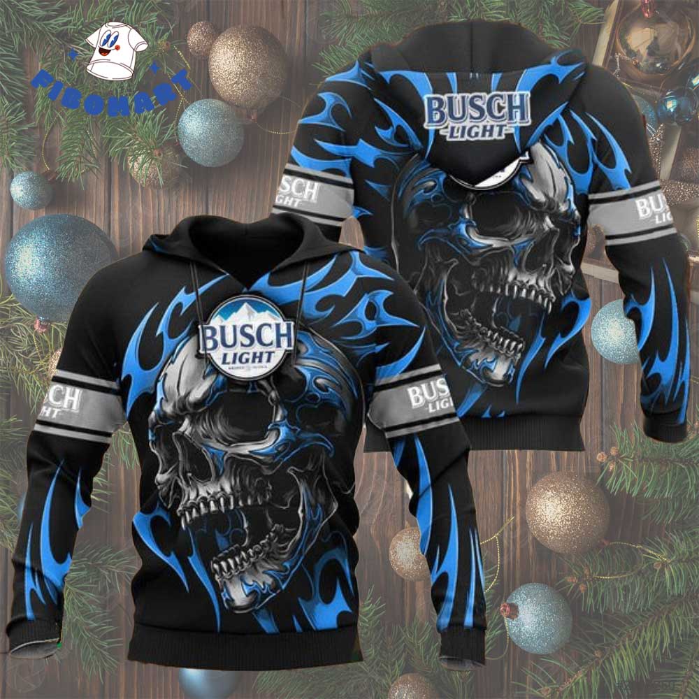 Blue Skull Busch Light 3D Hoodie
