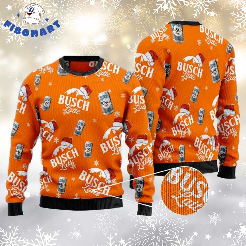 Busch Latte Can Santa Hat Ugly Christmas Sweater