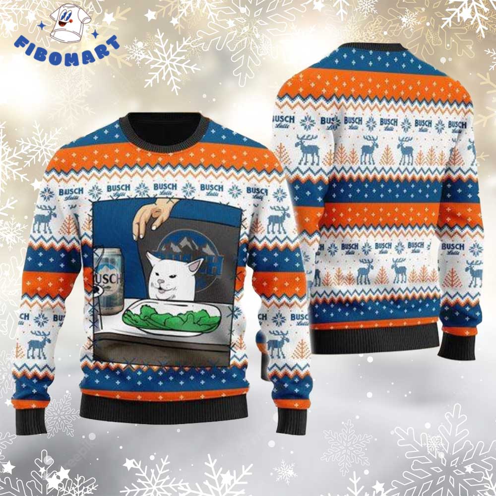 Busch Latte Cat Meme Ugly Christmas Sweater