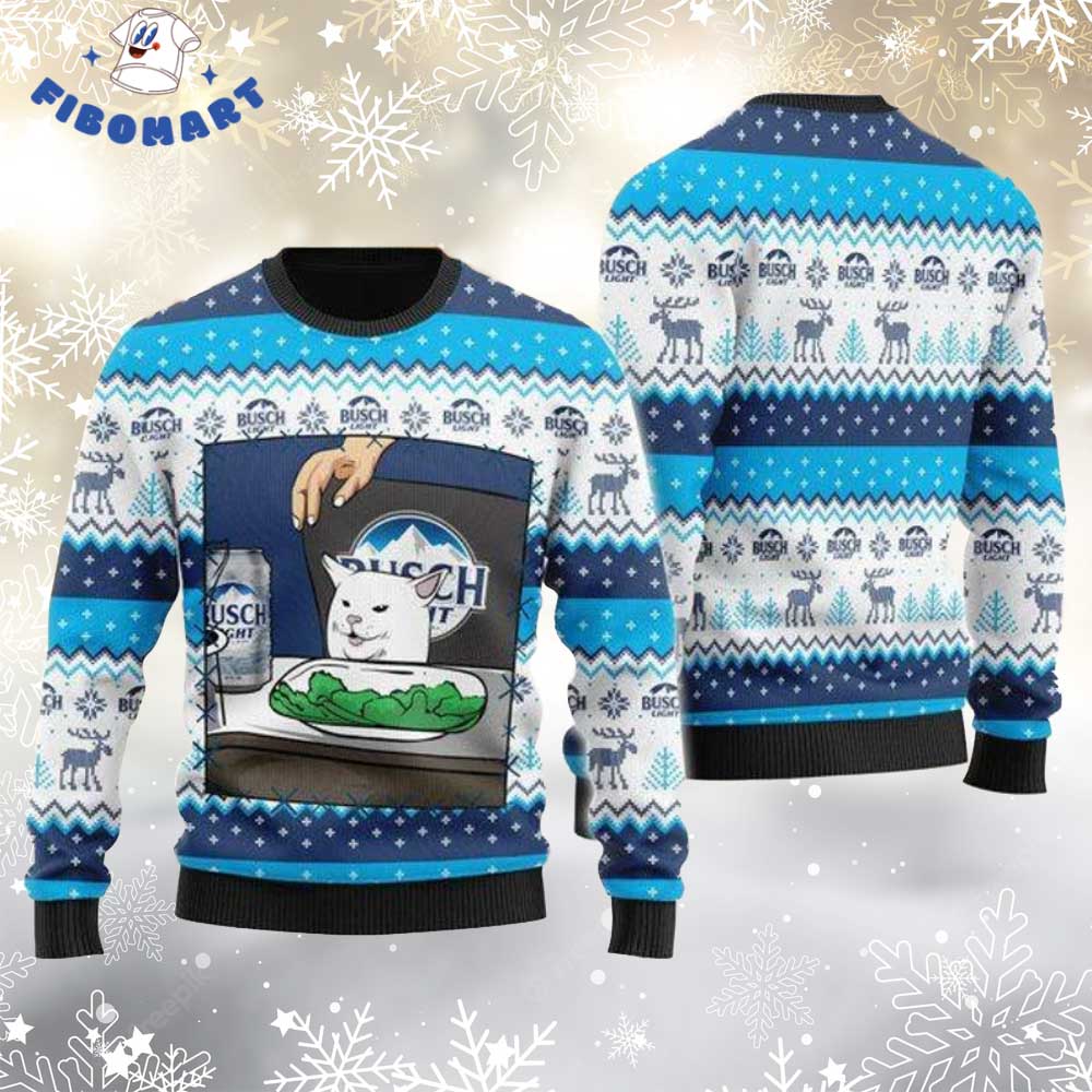 Busch Light Cat Meme Ugly Christmas Sweater