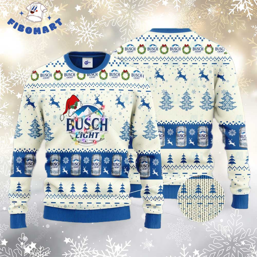 Busch Light Santa Hat Christmas Light Ugly Christmas Sweater