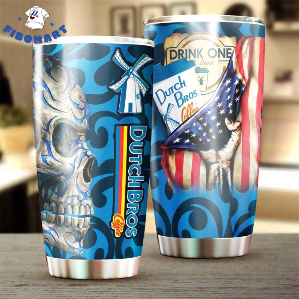 Dutch Bros Coffee Skull USA Flag Tumbler