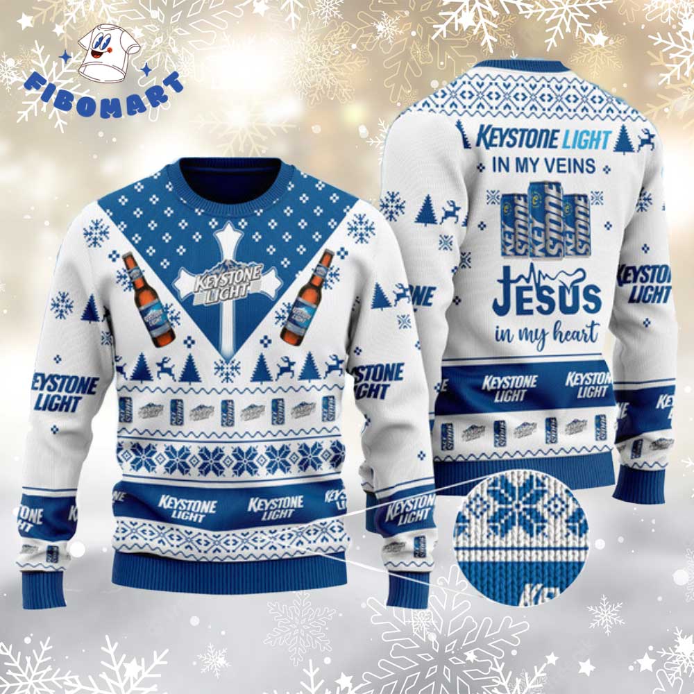 Keystone Light In My Veins Jesus In My Heart Ugly Christmas Sweater