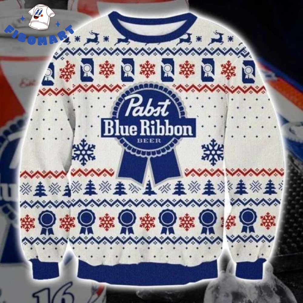 Pabst Blue Ribbon Beer Ugly Christmas Sweater