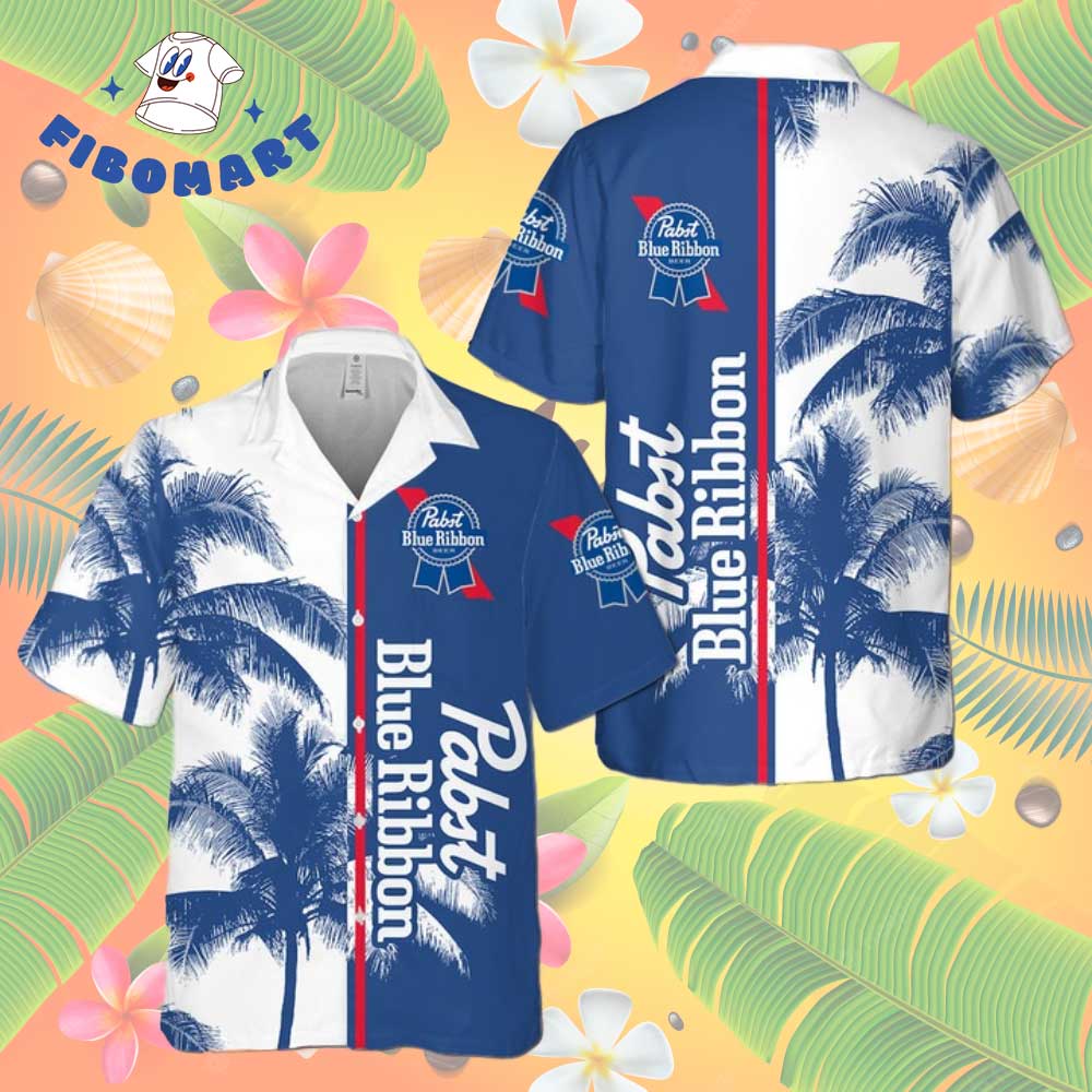 Pabst Blue Ribbon Palm Tree Hawaiian Shirt