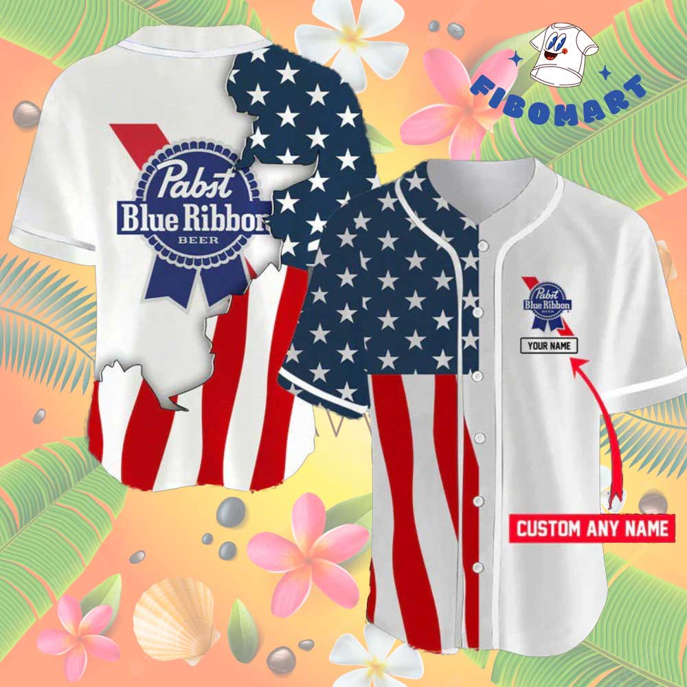 Pabst Blue Ribbon US Flag Custom Name Baseball Jersey