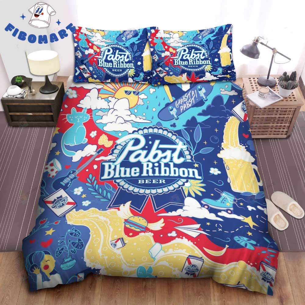 Sunny Day Pabst Blue Ribbon Beer Bedding Set