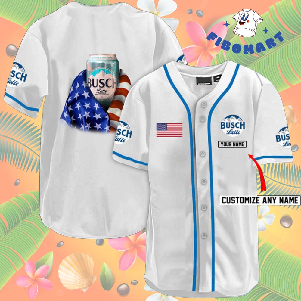 US Flag Busch Latte Can Custom Name Baseball Jersey