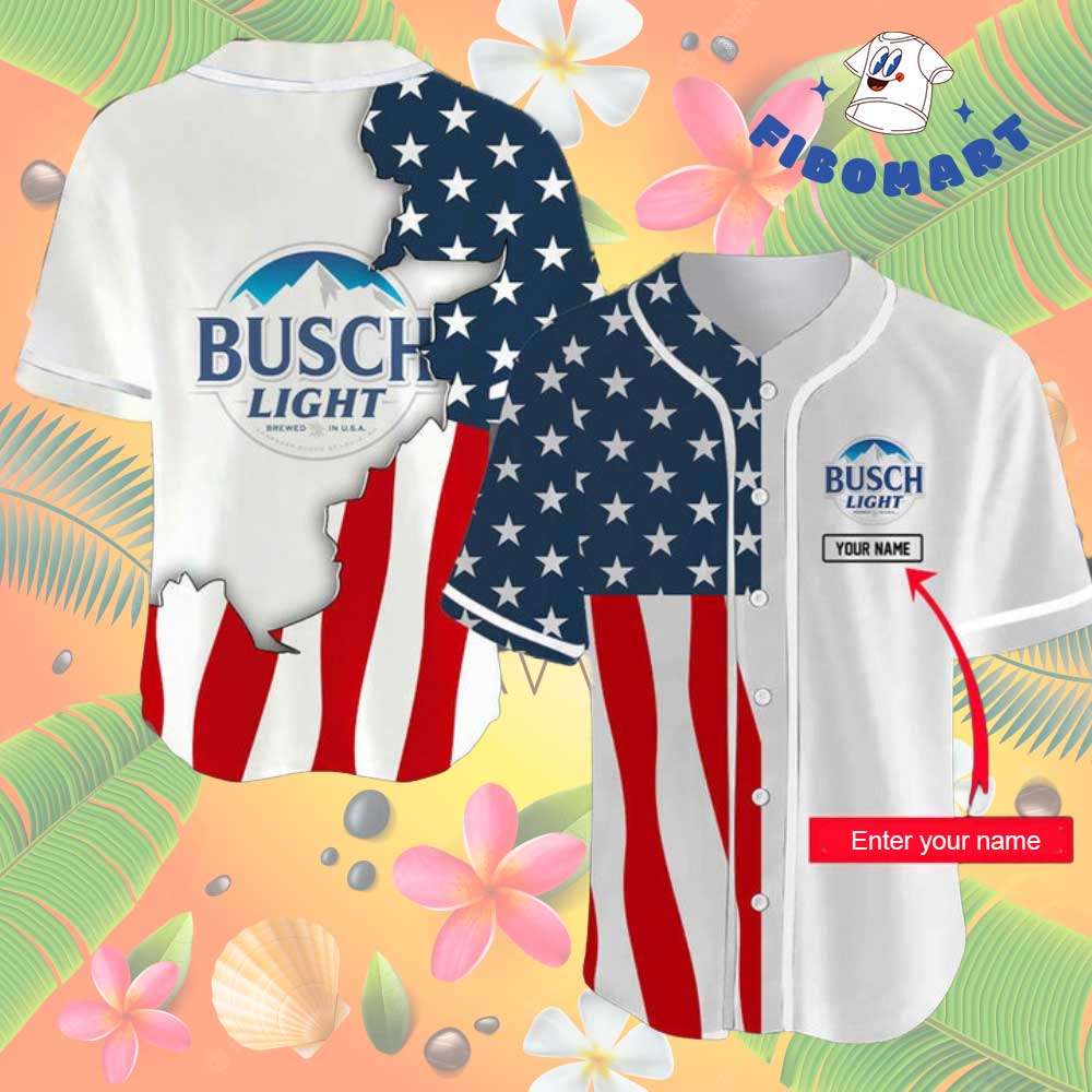 US Flag Busch Light Custom Name Baseball Jersey