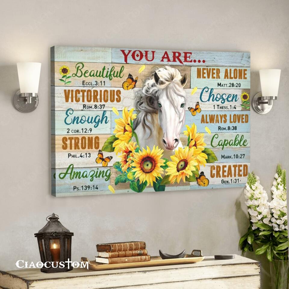 You Are Beautiful – Horse – Sunflower – Jesus Canvas Wall Art – Bible Verse Canvas – Christian Canvas Wall Art