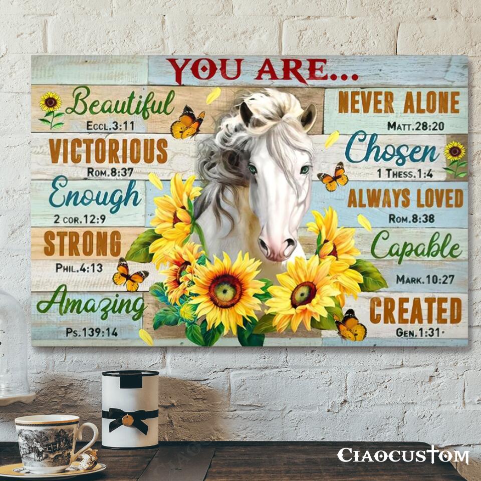 You Are Beautiful – Horse – Sunflower – Jesus Canvas Wall Art – Bible Verse Canvas – Christian Canvas Wall Art