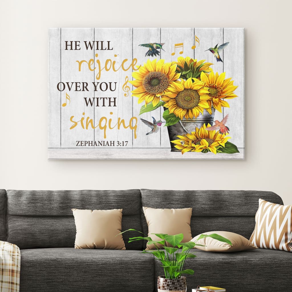 Zephaniah 317 He Will Rejoice Over You With Singing Canvas Wall Art – Christian Canvas – Faith Canvas